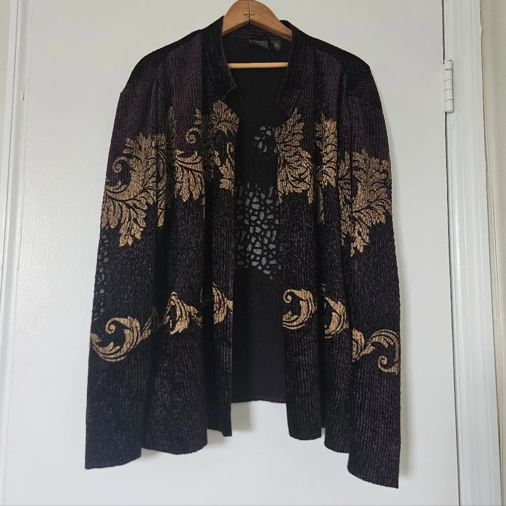 Chicos Travelers Womens Cardigan 3 XL Velour Boho Burnout Open Evening Artsy